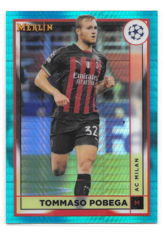 Tommaso Pobega (AC Milan) Aqua Prism Refractor Topps Merlin Chrome UCC 22-23