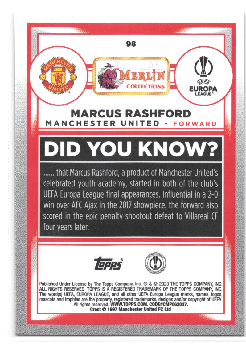 Marcus Rashford (Manchester United) Aqua Prism Refractor Topps Merlin Chrome UCC 22-23