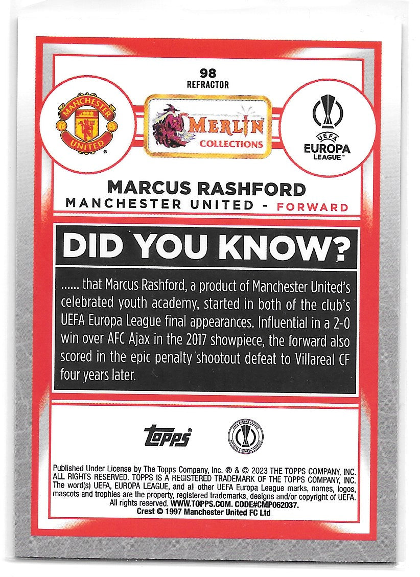 Marcus Rashford (Manchester United) Refractor Topps Merlin Chrome UCC 22-23