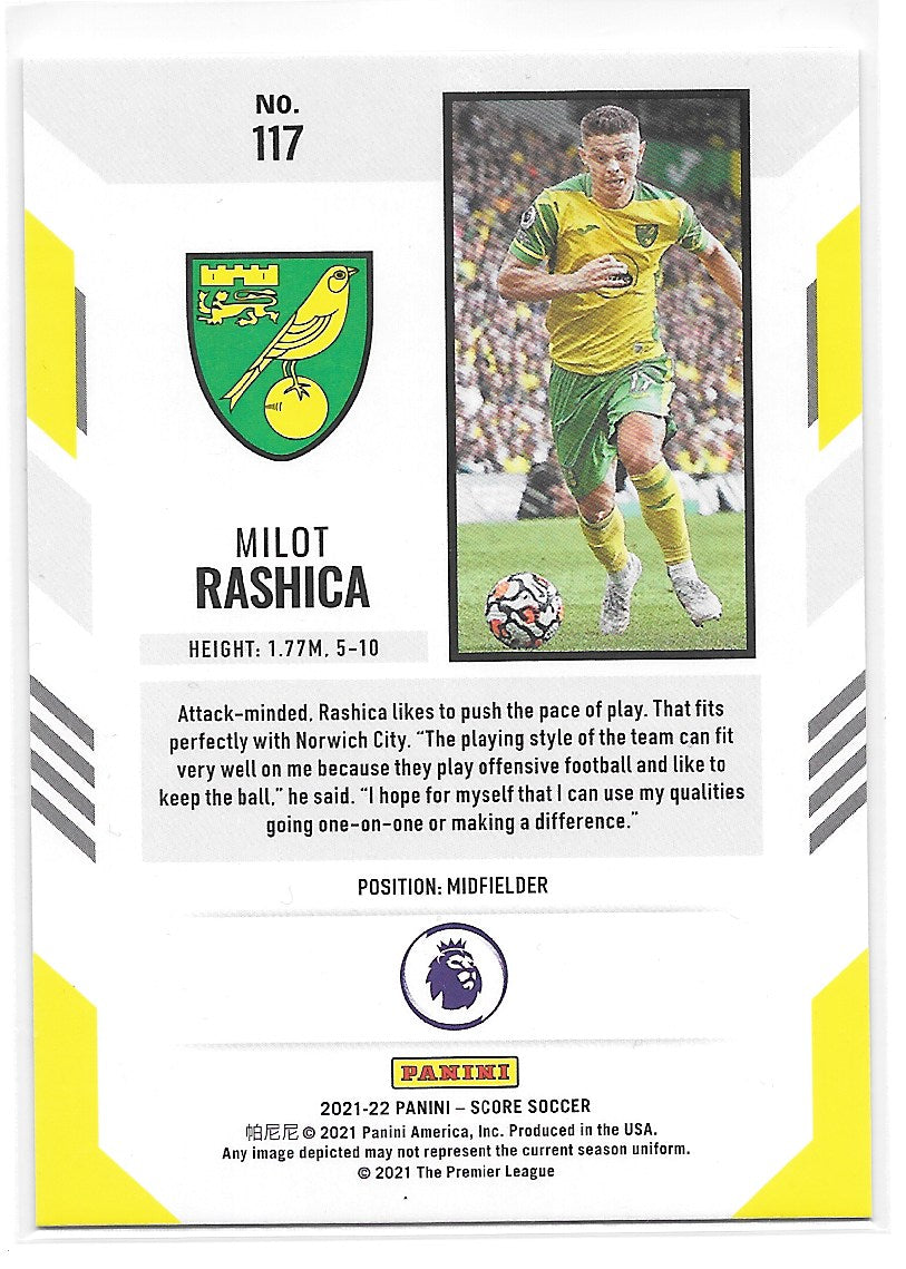 Milot Rashica (Norwich City) Blue Laser /49 RC Panini Score Premier League 21-22