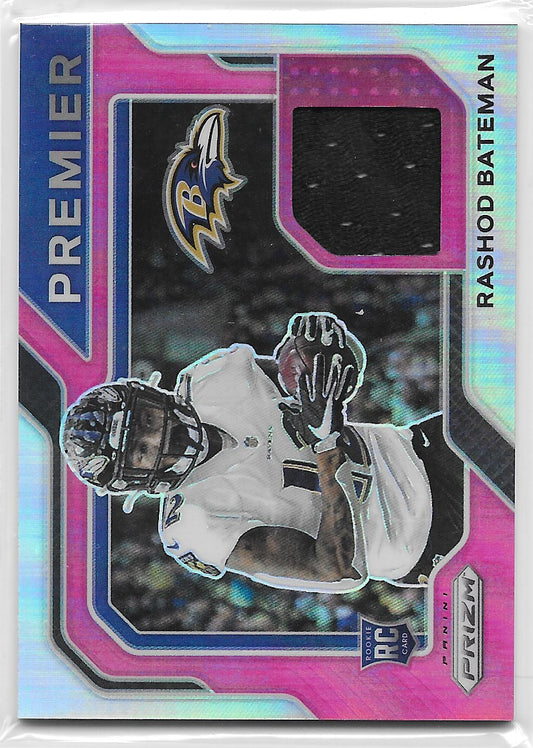 Rashod Bateman (Baltimore Ravens) Premier Jersey Patch Pink RC Panini Prizm Football 2021