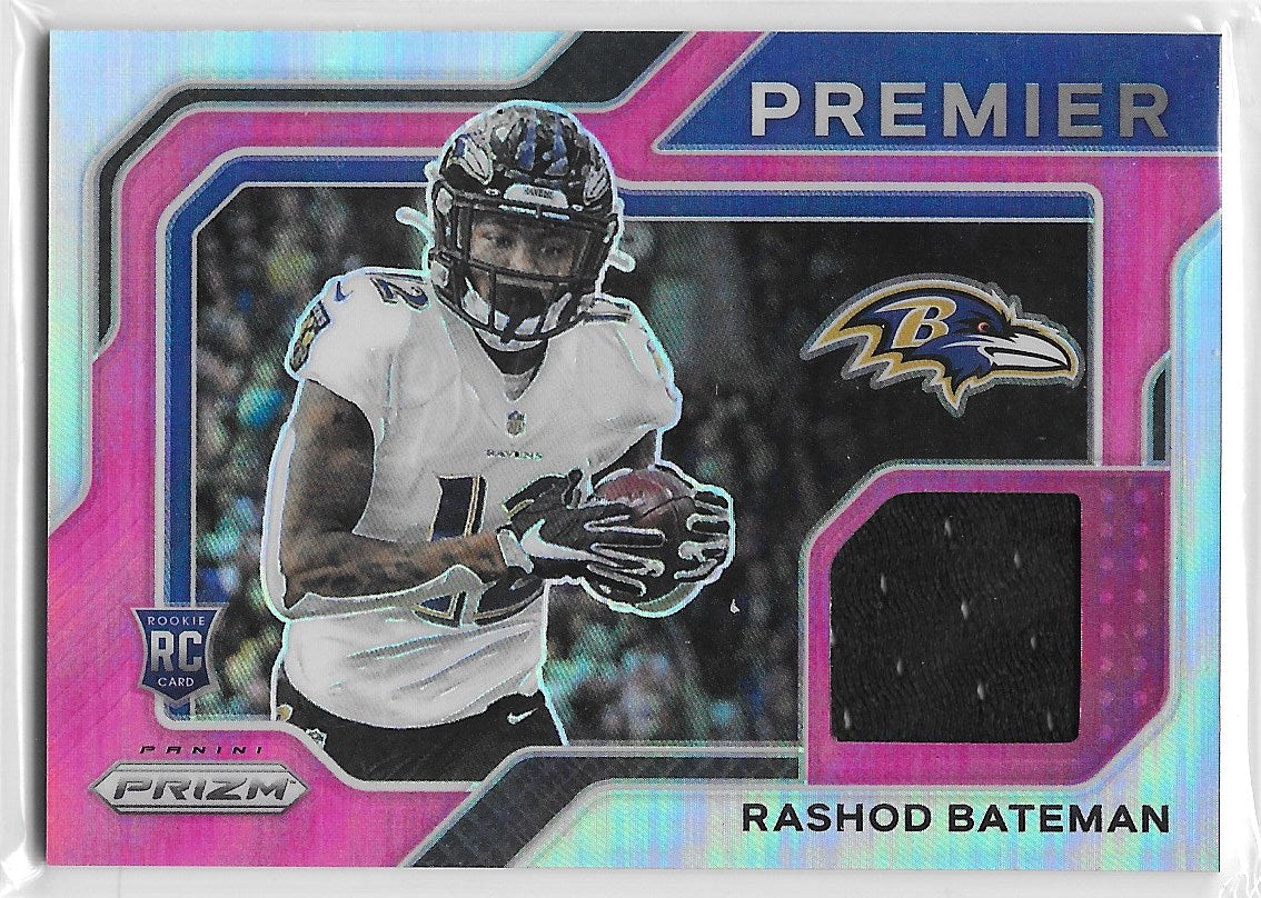 Rashod Bateman (Baltimore Ravens) Premier Jersey Patch Pink RC Panini Prizm Football 2021