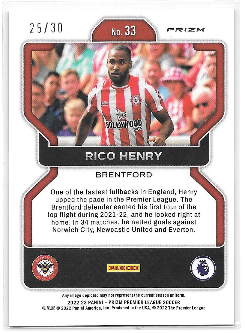 Rico Henry (Brentford FC) Red Choice /30 Panini Prizm Premier League 22-23