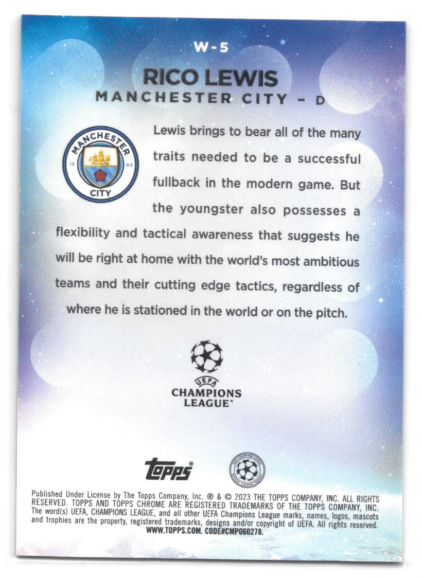 Rico Lewis -Manchester City- Wonderkids RC Topps Chrome UEFA Club Competitions 22-23