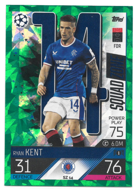 Ryan Kent (Rangers FC) Green Emerald Squad Zone Match Attax Extra 2023