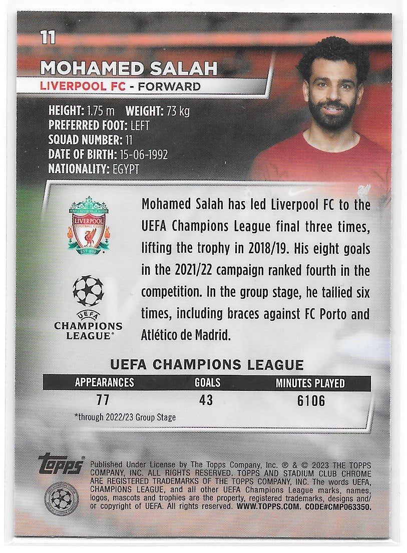 Mohamed Salah (Liverpool FC) Blue Prism Refractor Topps Stadium Club Chrome 22-23