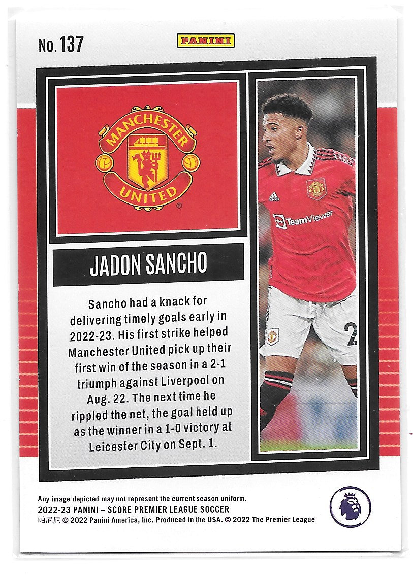 Jadon Sancho (Manchester United) Blue Laser /60 Panini Score Premier League 22-23