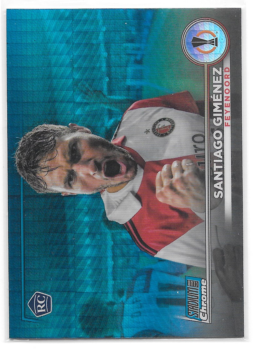 Santiago Gimenez (Feyenoord) Blue Prism Refractor RC Topps Stadium Club Chrome 22-23