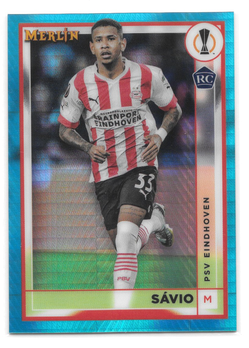 Savio (PSV Eindhoven) Aqua Prism Refractor RC Topps Merlin Chrome UCC 22-23