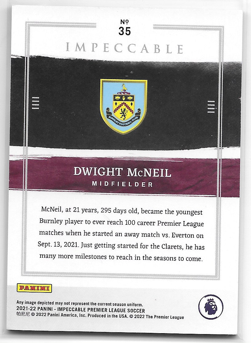 Dwight McNeil (Burnley) Silver /15 Panini Impeccable Premier League 21-22