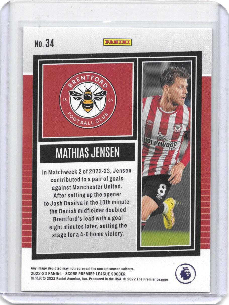 Mathias Jensen 2022-23 Panini Score Premier League Blue Laser /60