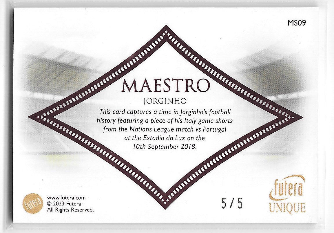 Jorginho (Italy) Maestro Relic Ruby 5/5 Match Worn Futera Unique World Football 2023