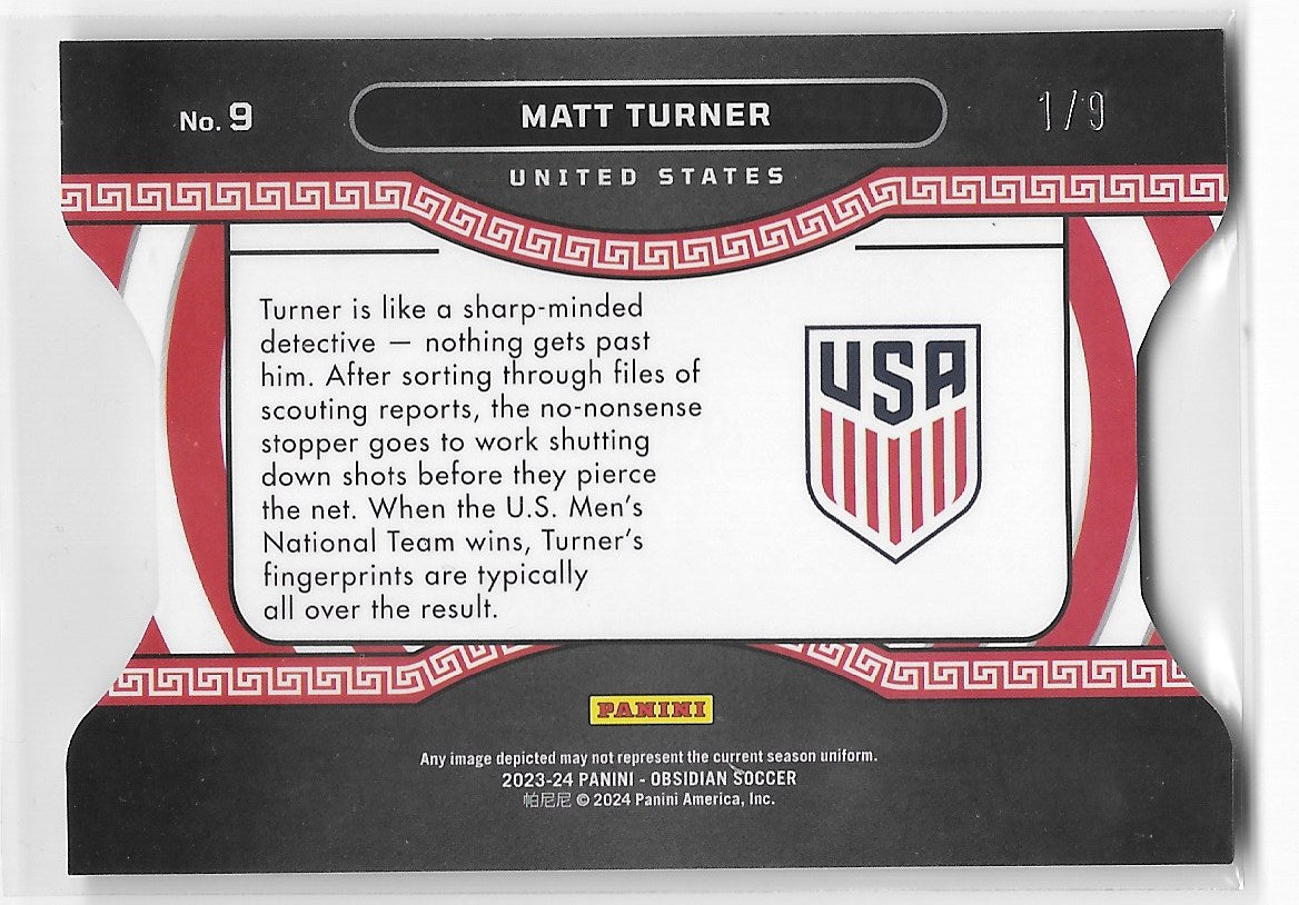 Matt Turner (USA) Contra Electric Etch 1/9 Jersey Match Panini Obsidian Soccer 23-24