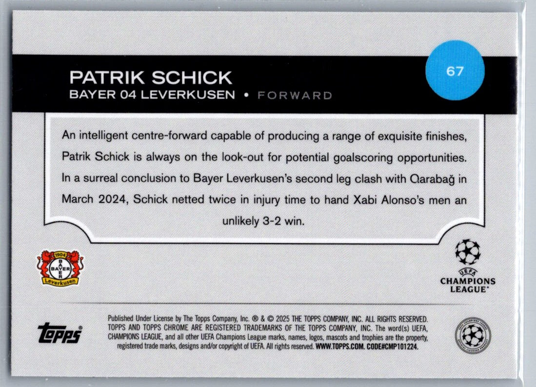 Patrik Schick (Bayer Leverkusen) Wave Refractor Topps Chrome UCC 24-25