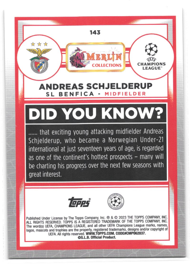 Andreas Schjelderup (SL Benfica) Aqua Prism Refractor RC Topps Merlin Chrome UCC 22-23