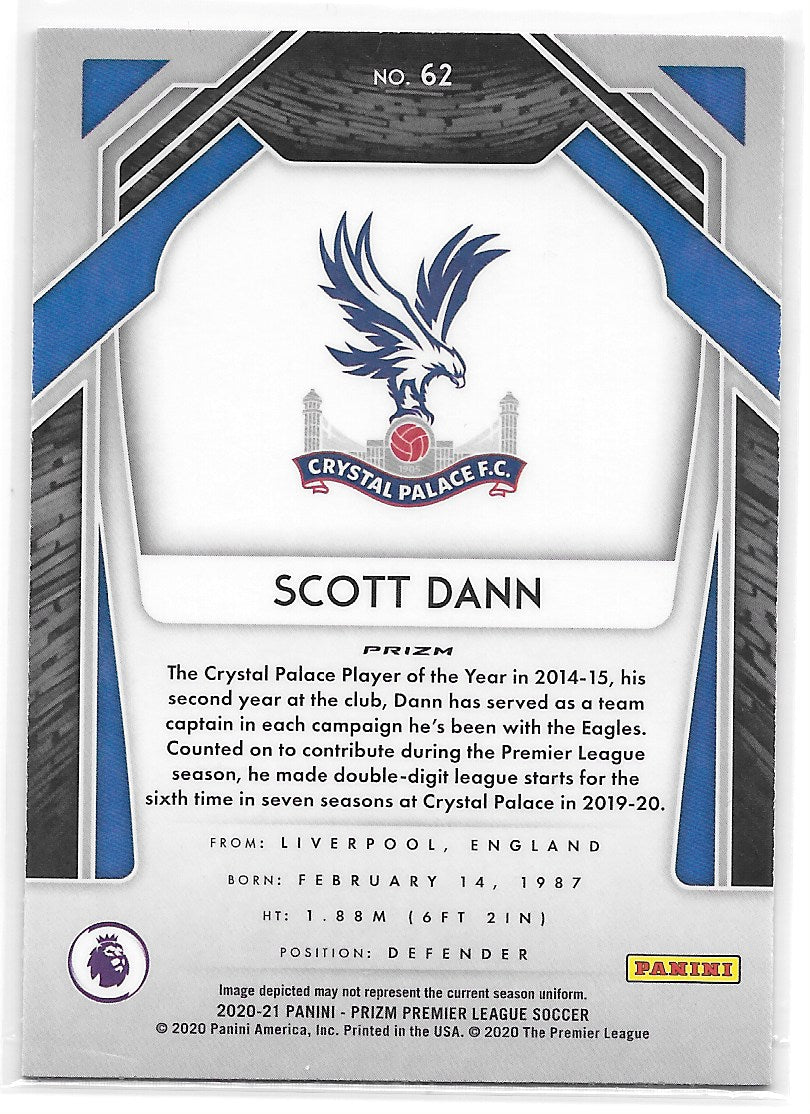 Scott Dann (Crystal Palace) Blue Pulsar Panini Prizm Premier League 20-21