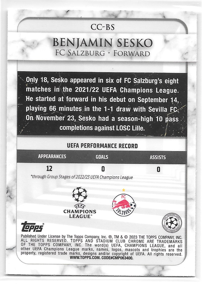 Benjamin Sesko (FC Salzburg) Championship Contributions Topps Stadium Club Chrome 22-23