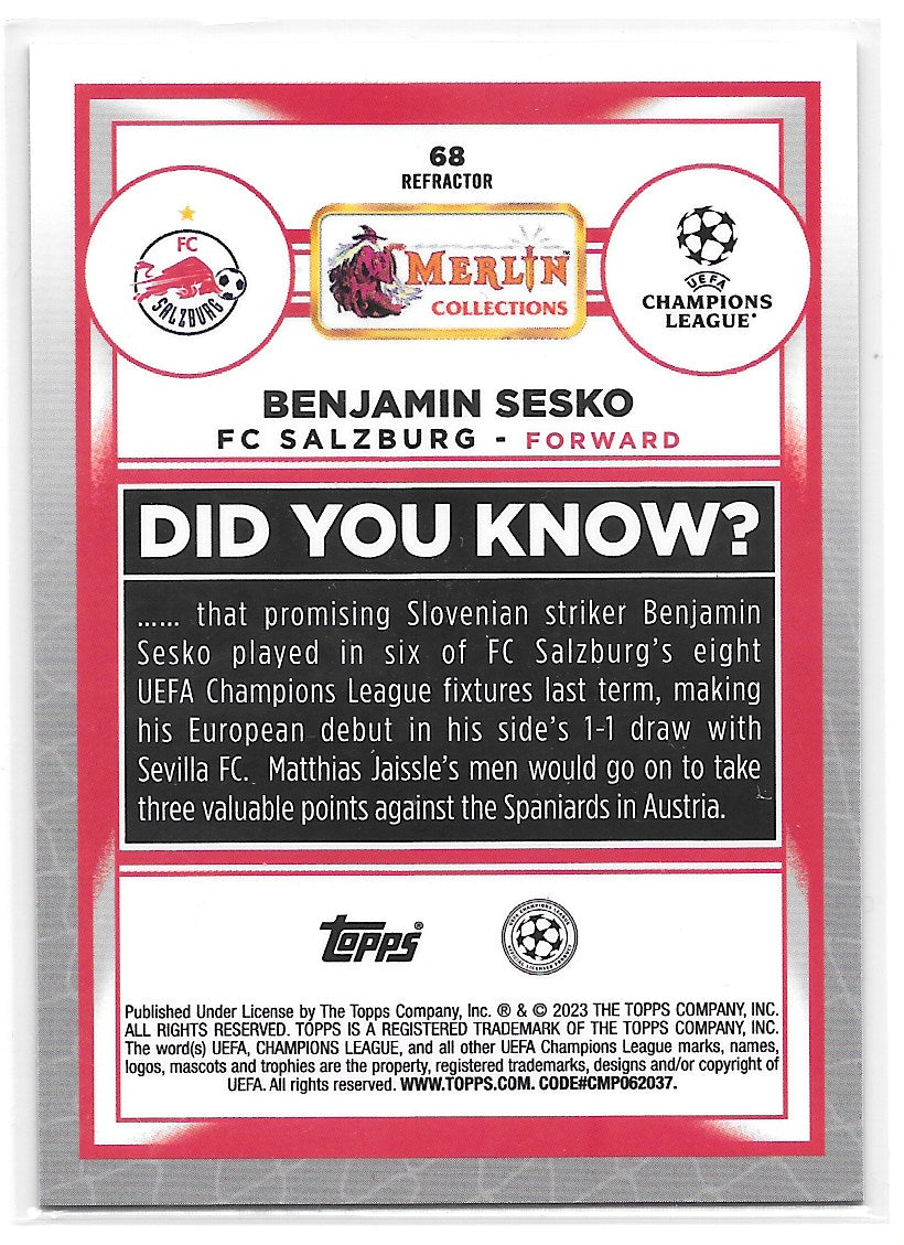 Benjamin Sesko (FC Salzburg) Refractor Topps Merlin Chrome UCC 22-23