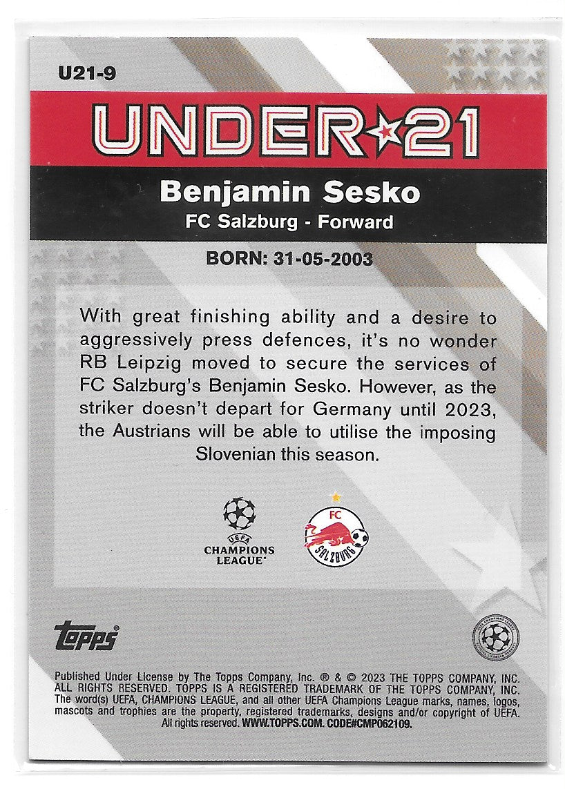 Benjamin Sesko (FC Salzburg) Under 21 Stars Topps Merlin Chrome UCC 22-23