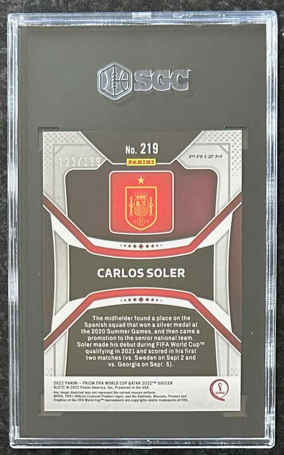 Carlos Soler (Spain) Purple Prizm /199 Panini Prizm FIFA World Cup Qatar 2022 SGC 10