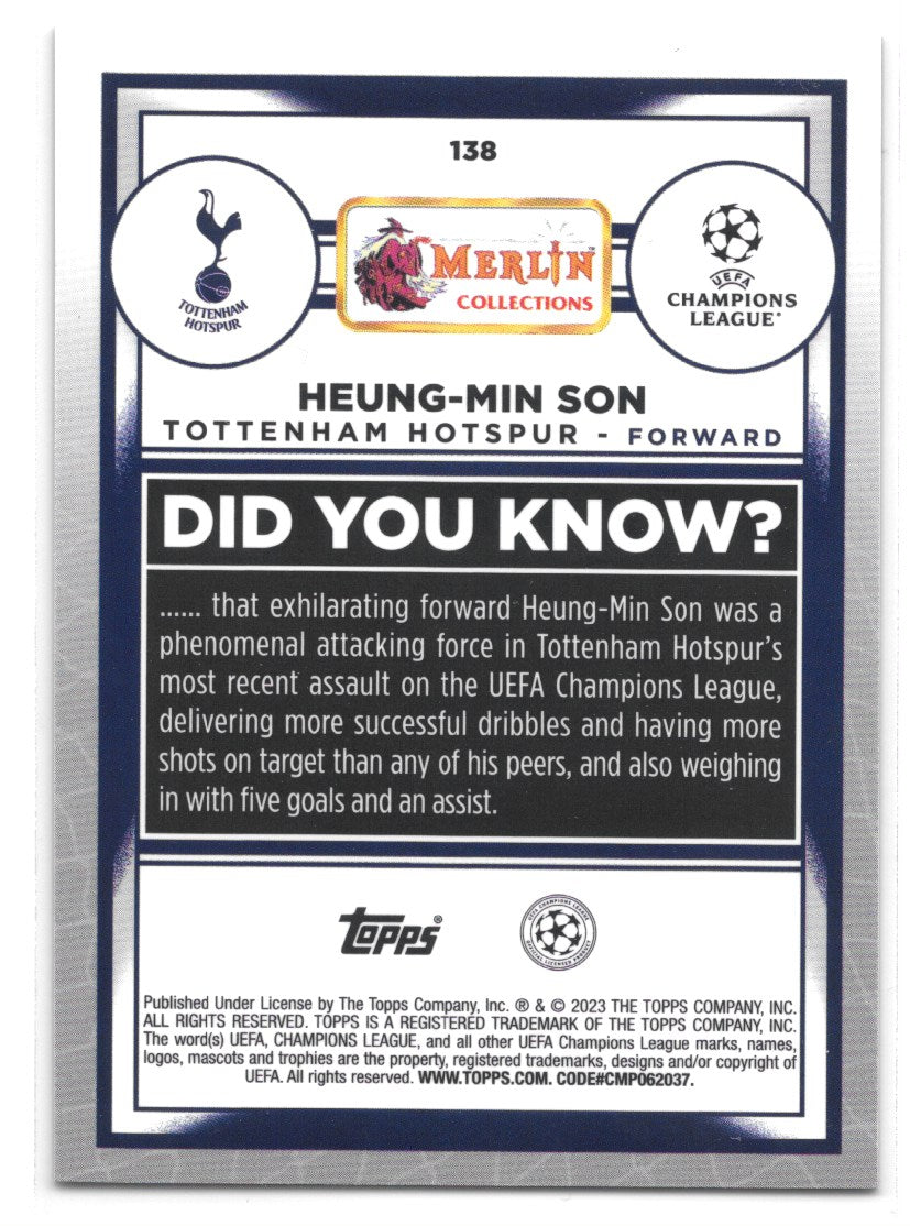 Heung-Min Son (Tottenham Hotspur) Aqua Prism Refractor Topps Merlin Chrome UCC 22-23