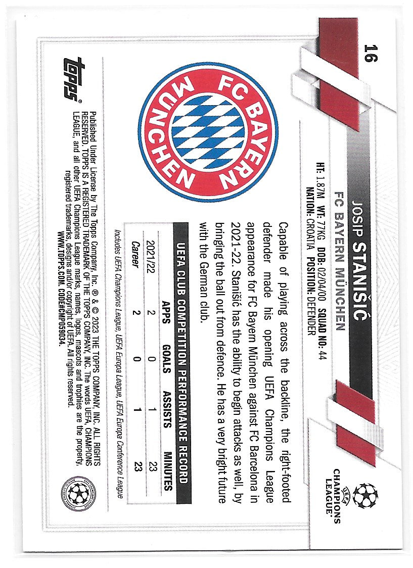 Josip Stanisic (FC Bayern Munchen) Pink Sparkle Future Stars Topps UCC Flagship 22-23