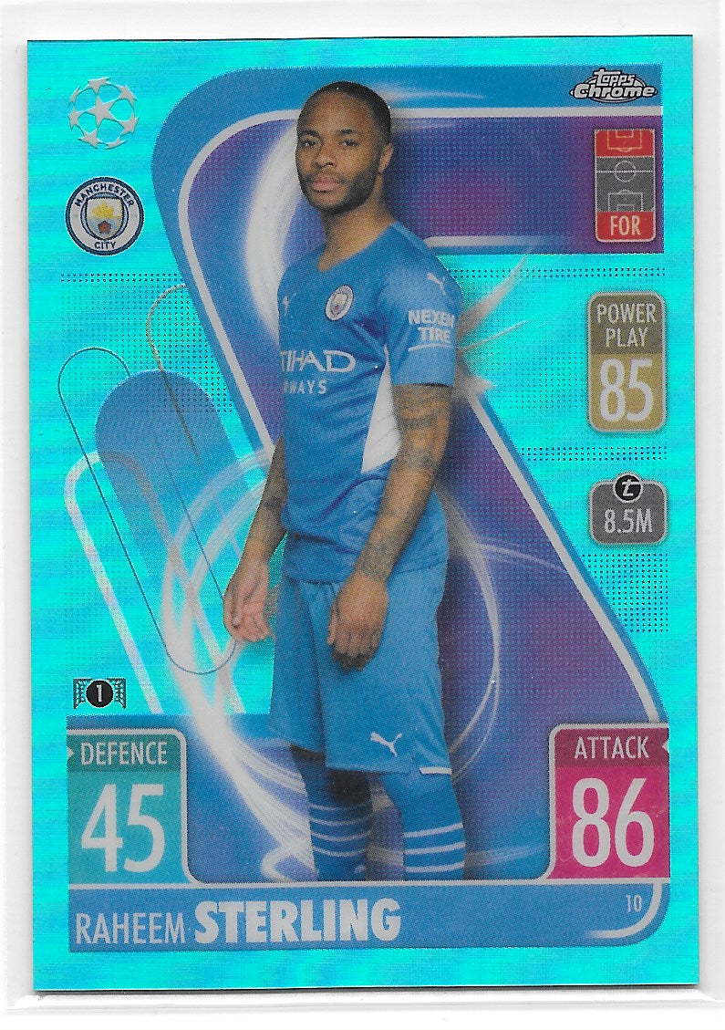 Raheem Sterling (Manchester City) Aqua Refractor /150 Topps Chrome Match Attax UEFA 21-22