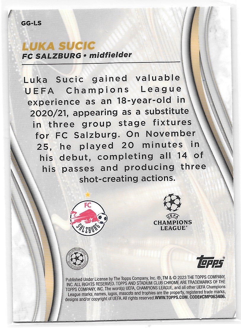 Luka Sucic (FC Salzburg) Glimpses of Gold Topps Stadium Club Chrome 22-23