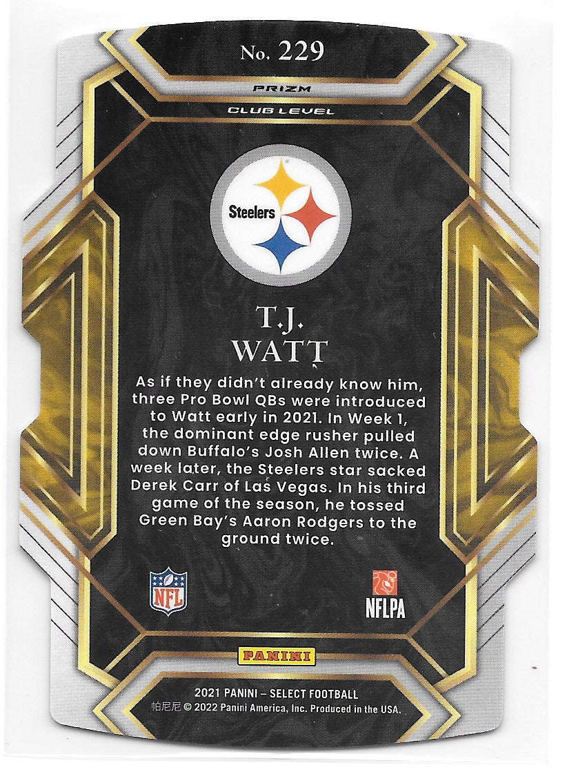 TJ Watt (Pittsburgh Steelers) Club Level Die Cut Green Yellow Panini Select Football 2021