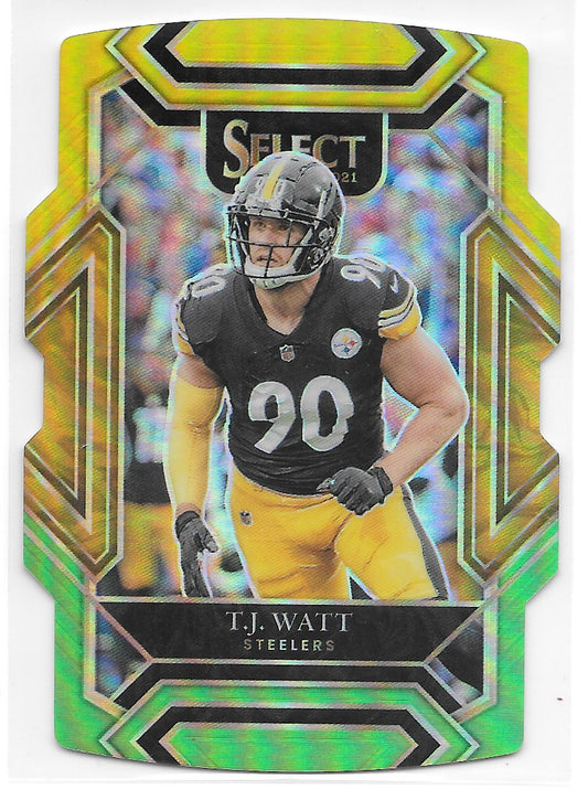 TJ Watt (Pittsburgh Steelers) Club Level Die Cut Green Yellow Panini Select Football 2021