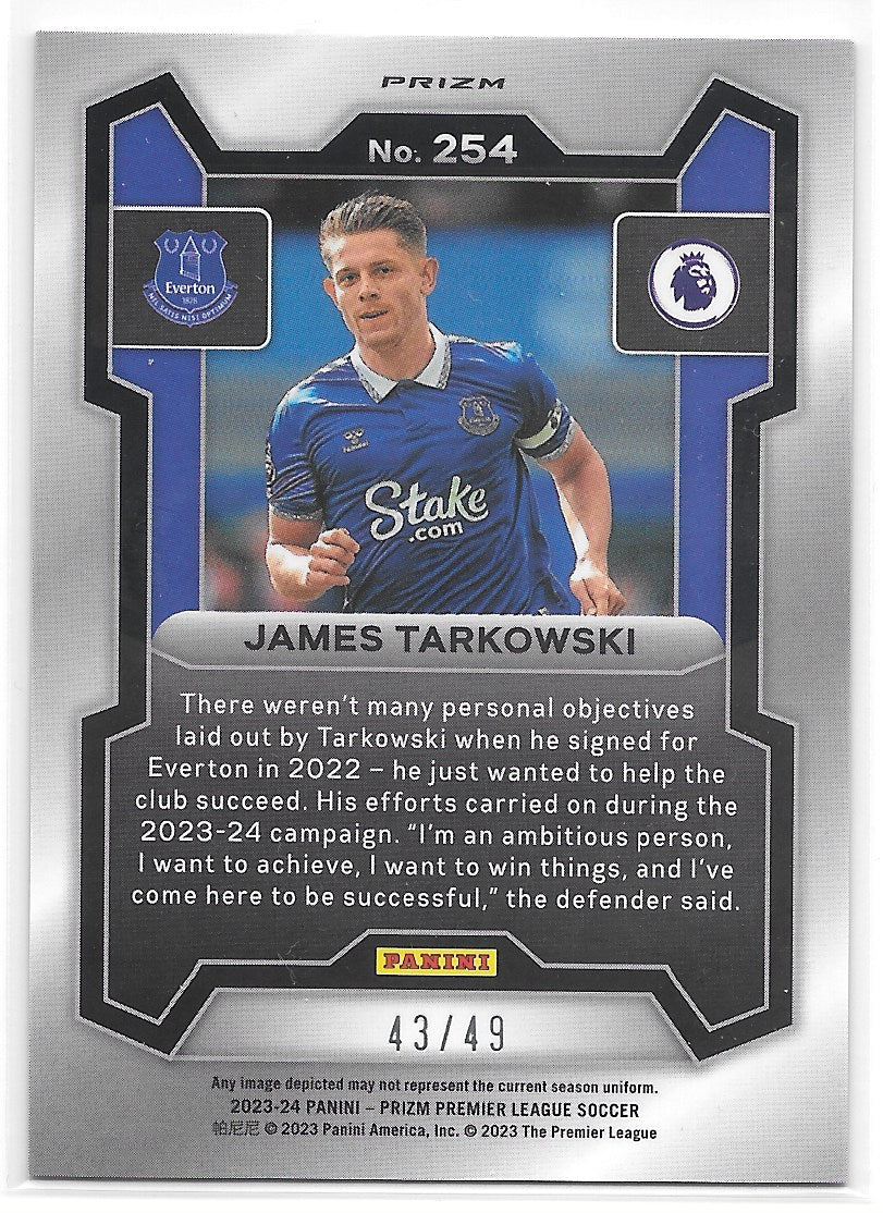 James Tarkowski (Everton) Red Lazer /49 Panini Prizm Premier League 23-24