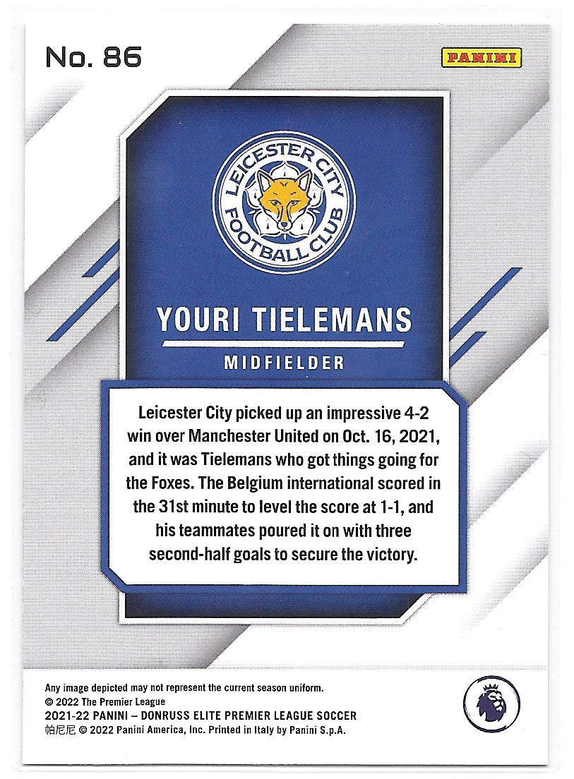 Youri Tielemans (Leicester City FC) Fireworks Orange /49 Panini Donruss Elite Premier League 21-22