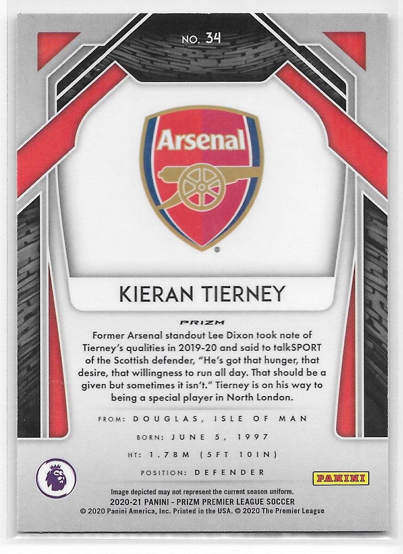 Kieran Tierney (Arsenal FC) Red Ice Panini Prizm Premier League 20-21