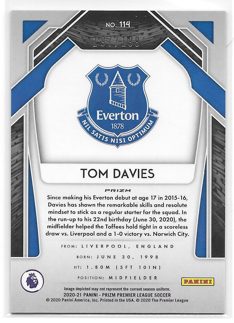 Tom Davies (Everton) Blue Prizm /199 Panini Prizm Premier League 20-21