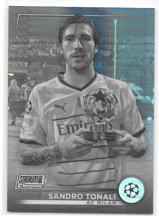 Sandro Tonali (AC Milan) Black & White Prism Refractor /350 Topps Stadium Club Chrome 22-23