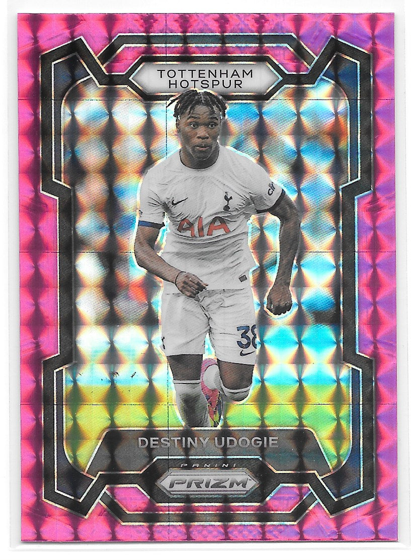 Destiny Udogie (Tottenham Hotspur) Pink Mosaic Panini Prizm Premier League 23-24