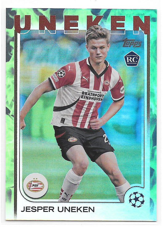 Jesper Uneken (PSV Eindhoven) Neon Green Inferno /199 RC Topps UCC Flagship 24-25