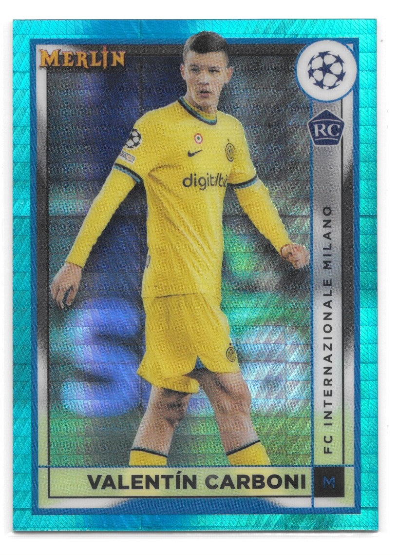 Valentin Carboni (FC Internazionale Milano) Aqua Prism Refractor RC Topps Merlin Chrome UCC 22-23