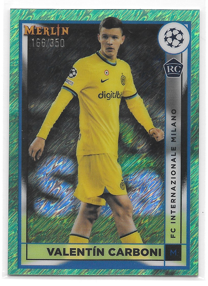 Valentin Carboni (FC Internazionale Milano) Neon Green Shimmer /350 RC Topps Merlin Chrome UCC 22-23