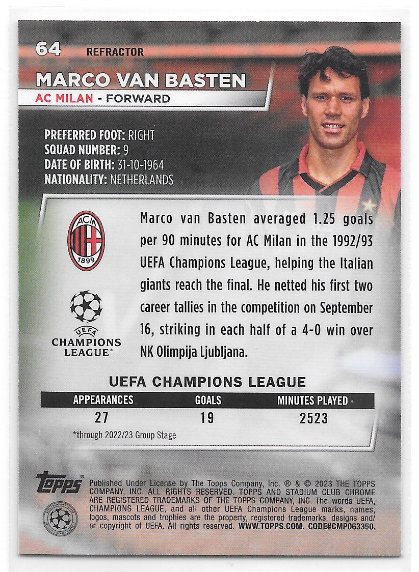 Marco van Basten (AC Milan) Refractor Topps Stadium Club Chrome 22-23