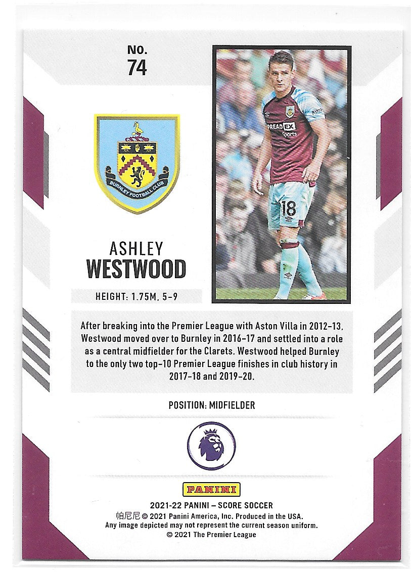 Ashley Westwood (Burnley) Blue Laser /49 Panini Score Premier League 21-22