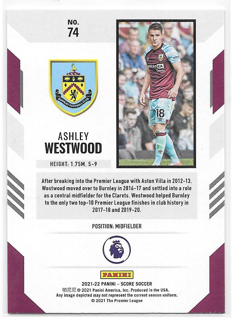 Ashley Westwood (Burnley FC) Red Laser Panini Score Premier League 21-22