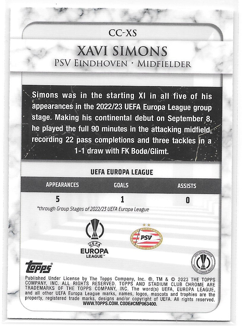 Xavi Simons (PSV Eindhoven) Championship Contributions Topps Stadium Club Chrome 22-23