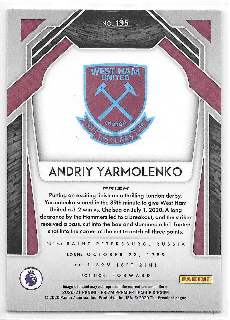 Andriy Yarmolenko (West Ham United) Red Pulsar Panini Prizm Premier League 20-21