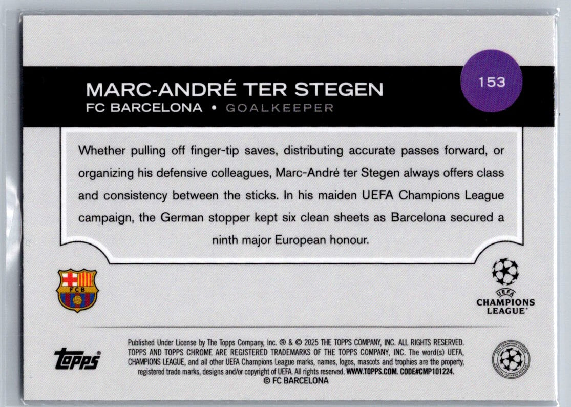 Marc-Andre ter Stegen (FC Barcelona) Violet Refractor /299 Topps Chrome UCC 24-25